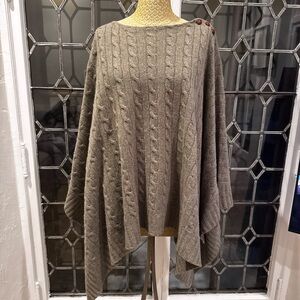 Ralph Lauren Brown Poncho Style Sweater with Cable Knit Design